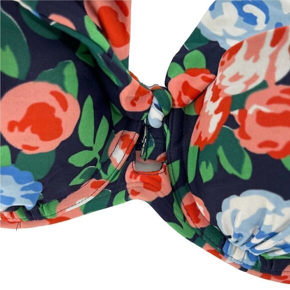 Aerie Bikini Top Holly Blue Floral Strapless Underwire Size 34B Bow Swimwear - Picture 6 of 8